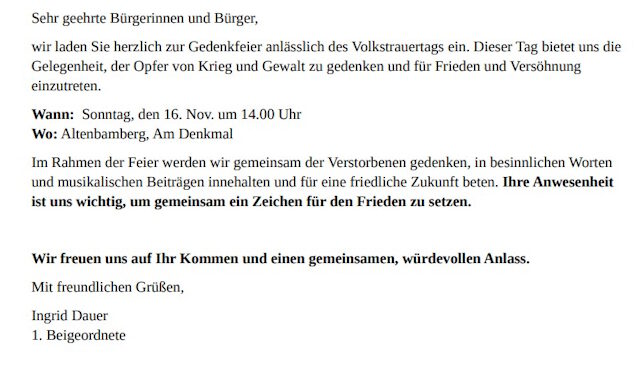 Einladung zum Volkstrauertag